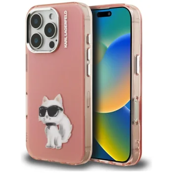 Karl Lagerfeld IML Aquarelle Choupette & Logo vāciņš iPhone 16 Pro, rozā