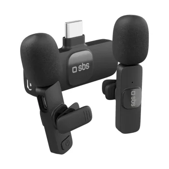 SBS bezvadu piespraužamie mikrofoni ar USB-C uztvērēju, 2 gab., melni