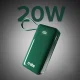 Ārējais akumulators SBS 10000 mAh 20W ar iebūvētu USB-C vadu un LCD displeju, zaļš