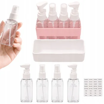 Ceļojumu pudelīšu komplekts kosmētikai 4x50ml ar organizatoru un uzlīmēm
