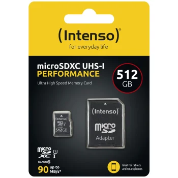 microSDXC atmiņas karte Intenso Performance 512GB Class 10 UHS-I U1 ar SD adapteri