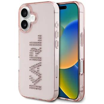 Karl Lagerfeld IML Rhinestones Logo vāciņš iPhone 16 telefonam, rozā