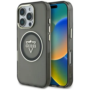 Guess IML Metal Mountain Logo MagSafe vāciņš iPhone 16 Pro - Melns