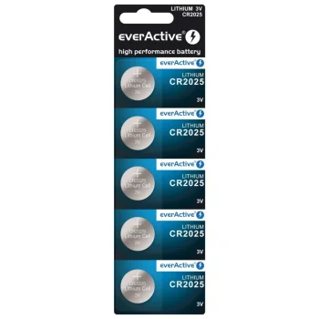 Litija pogas baterijas everActive CR2025 3V, blisteris (5 gab.)