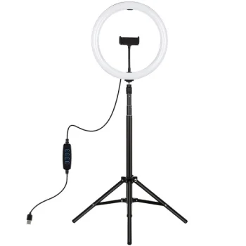 LED gredzenveida lampa 30cm ar statīvu līdz 1.65m un telefona turētāju, USB
