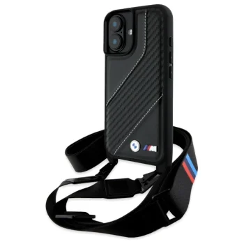 BMW M Edition Carbon Stripe & Strap vāciņš iPhone 16, melns