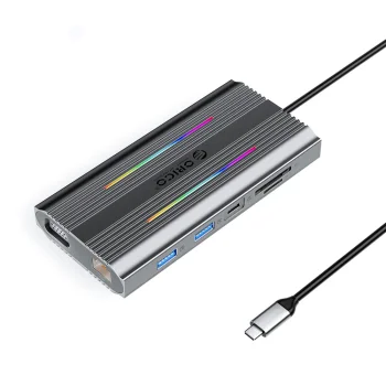 Orico XDR USB-C dokstacija 12in1, PD 100W, HDMI 4K, VGA, RJ45, RGB, pelēka