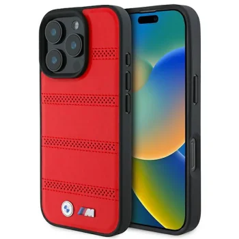 BMW M Perforated And Stitched Line MagSafe vāciņš priekš iPhone 16 Pro, sarkans
