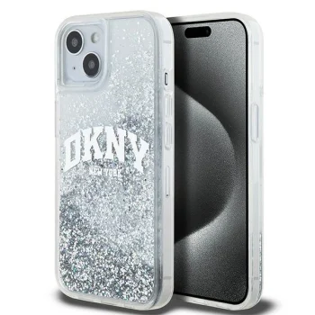 DKNY iPhone 15 / 14 / 13 vāciņš Liquid Glitter Big Logo, balts