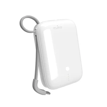 Ārējais akumulators Puro Power Link 10 Plus 10000 mAh ar iebūvētu USB-C kabeli, 20W, balts