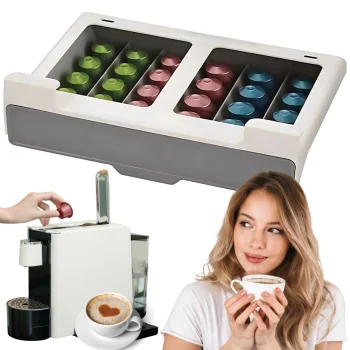 Pakarams Nespresso kafijas kapsulu organizators, 30 kapsulām, izvelkams, balts/pelēks