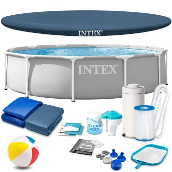 Karkasa dārza baseins Intex 26712 366 x 76 cm komplekts 16in1 ar sūkni, pelēks