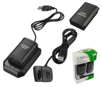 Xbox 360 akumulatoru komplekts ar USB lādētāju, 2 gab., melns