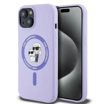 Karl Lagerfeld Silicone Karl&Choupette Heads Ring MagSafe vāciņš iPhone 15, Violets