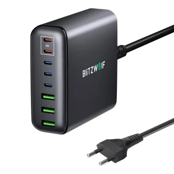 Tīkla lādētājs Blitzwolf BW-S26 250W ar 8 pieslēgvietām, melns