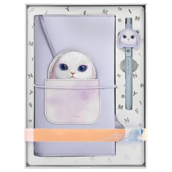 Nimmy Big Eyed Pet 2.0 Rabbit piezīmju grāmatiņa un pildspalva, 2-in-1 komplekts, violeta