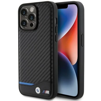 BMW Leather Carbon vāciņš priekš iPhone 15 Pro Max 6.7", melns