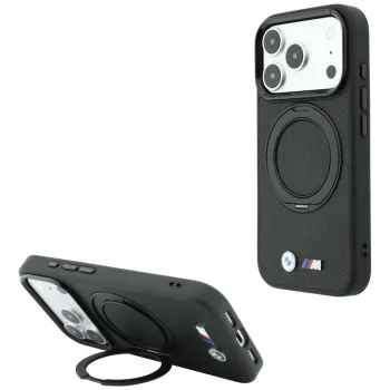 BMW Kevlar Ring Stand 360 MagSafe vāciņš iPhone 18 Pro Max / 17 Pro Max, melns