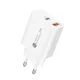 Sienas lādētājs Wozinsky WLS-20W, 20 W, USB-A un USB-C, ar 1 m USB-C kabeli, balts