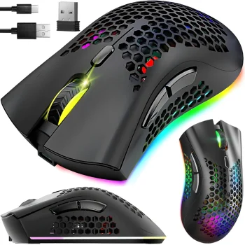 Bezvadu datorpele 2.4GHz ar RGB apgaismojumu, 1600 DPI, melna