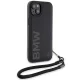 BMW Signature Leather Wordmark Cord vāciņš priekš iPhone 15 / 14 / 13, melns