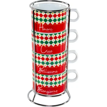 Kapučīno krūzīšu komplekts ar statīvu Bialetti Tricolore, 4 gab.