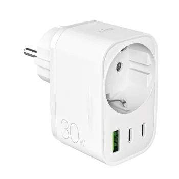 Tīkla lādētājs Puro 30W Power Delivery ar Schuko ligzdu, 2x USB-C, 1x USB-A, balts