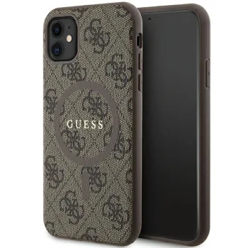 Guess iPhone 11 / XR vāciņš 4G Collection Leather Metal Logo MagSafe, brūns