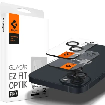 Spigen Glas.tR EZ Fit Optik kameru aizsargstikli iPhone 14 / Plus / 15 / Plus, melni, 2 gab.