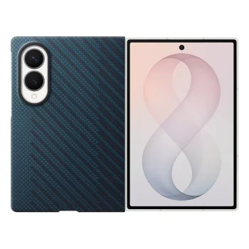 Samsung Carbon Magnet Case vāciņš priekš Galaxy Z Fold 8 ar MagSafe un 2 aizsargplēvēm, tumši zils