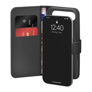 Atverams vāciņš Puro Wallet Stand iPhone 17 Air ar statīva funkciju, melns