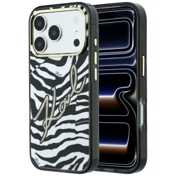 Karl Lagerfeld IML Signature Zebra Glitter MagSafe vāciņš iPhone 17/18 Pro Max, zelts
