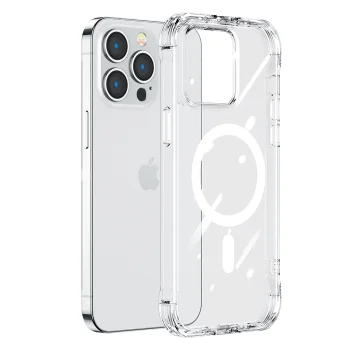 Vāciņš iPhone 14 Plus Joyroom Magnetic Defender ar statīvu, caurspīdīgs (MagSafe)
