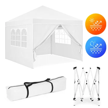 Automātiski saliekams dārza paviljons 3x3 m ar 4 sienām MultiGarden, balts