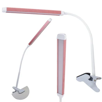 Bezēnu galda lampa ar klipsi, 24 LED, USB, balta/rozā