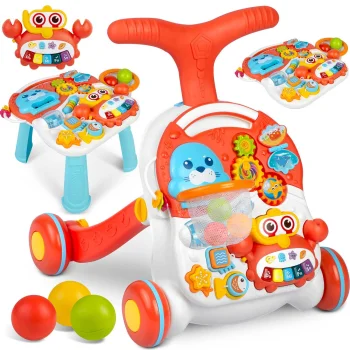 Ricokids RK-810 bērnu stumjams rotaļu galds un aktivitāšu centrs, balts/sarkans