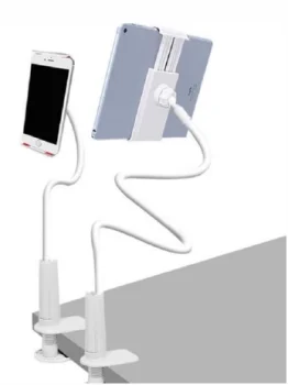 Telefona Galda Turētājs ar Klipsi un Lokanu Kāju, Balts | Flexible Phone Desktop Clamp Holder