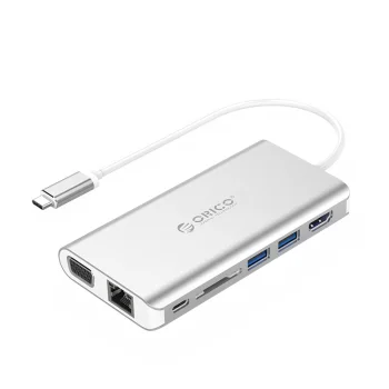 USB-C dokstacija ORICO XC-304-SV-PRO, HDMI, VGA, RJ45, USB 3.0, SD, PD