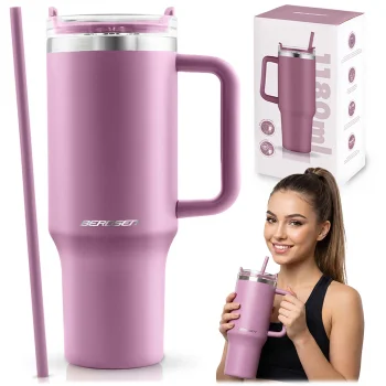 Termokrūze ar salmiņu Berdsen 1180 ml, rozā