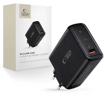 Tech-Protect NC120W-GAN 120W 4 pieslēgvietu lādētājs melns