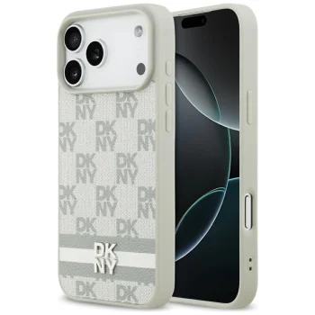 DKNY Checkered with Printed Stripes vāciņš priekš iPhone 17 Pro Max, bēšs