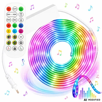 RGB LED neona lente 10m, Bluetooth, USB, ar pulti