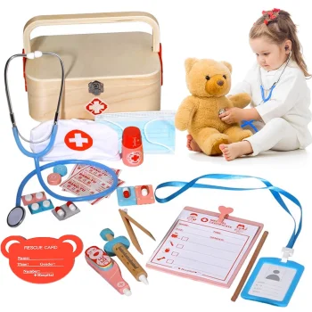 Mazais ārsts, Koka ārsta komplekts bērniem, Stetoskops | Wooden Play Little Doctor Set