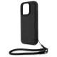 BMW Signature Leather Wordmark Cord vāciņš iPhone 16 Pro ar rokas siksniņu, melns