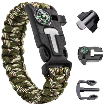 Izdzīvošanas aproce 5in1 ar kompasu, kramu un paracord auklu, Moro