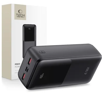 Tech-Protect PB03 ārējais akumulators 30000mAh 22.5W, melns