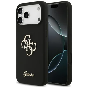Guess iPhone 17 Pro Max vāciņš Silicone Big 4G Script, melns