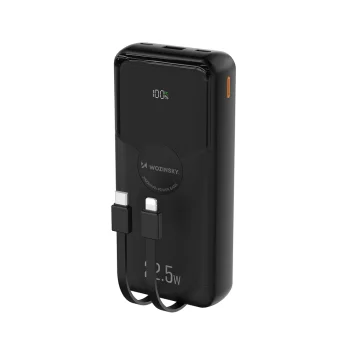 Ārējais akumulators Wozinsky WFC-15B 20000mAh 22.5W PD 20W ar Lightning un USB-C vadiem, melns