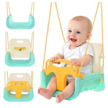 Bērnu šūpoles 3-in-1 Kruzzel, krēmkrāsa-tirkīza