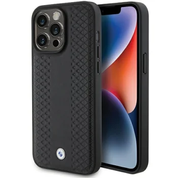 BMW Leather Diamond Pattern vāciņš iPhone 15 Pro 6.1", melns